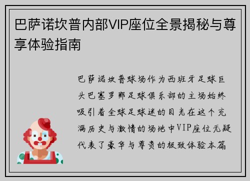 巴萨诺坎普内部VIP座位全景揭秘与尊享体验指南 巴萨诺坎普内部VIP座位全景揭秘与尊享体验指南