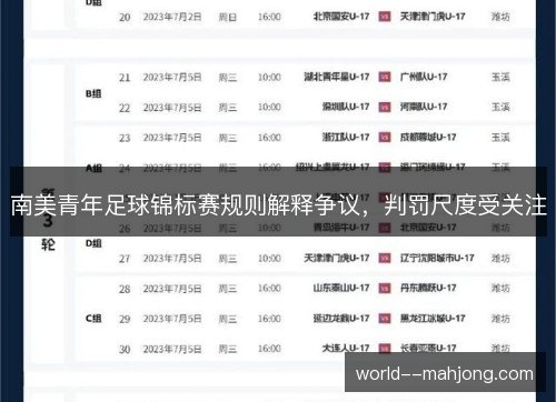 南美青年足球锦标赛规则解释争议，判罚尺度受关注